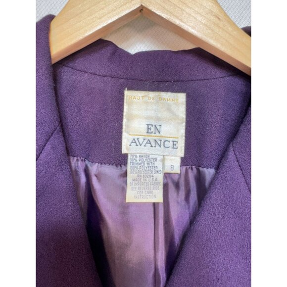 En Avance Women's Rayon Pant Suit Set Three Button Blazer Size 8 Purple - Picture 3 of 16